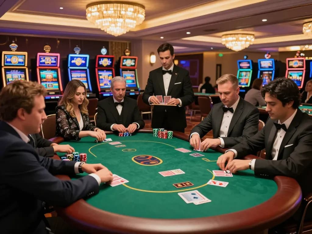Players enjoying an engaging poker game at KK55 casino with vibrant atmosphere and warm lighting.