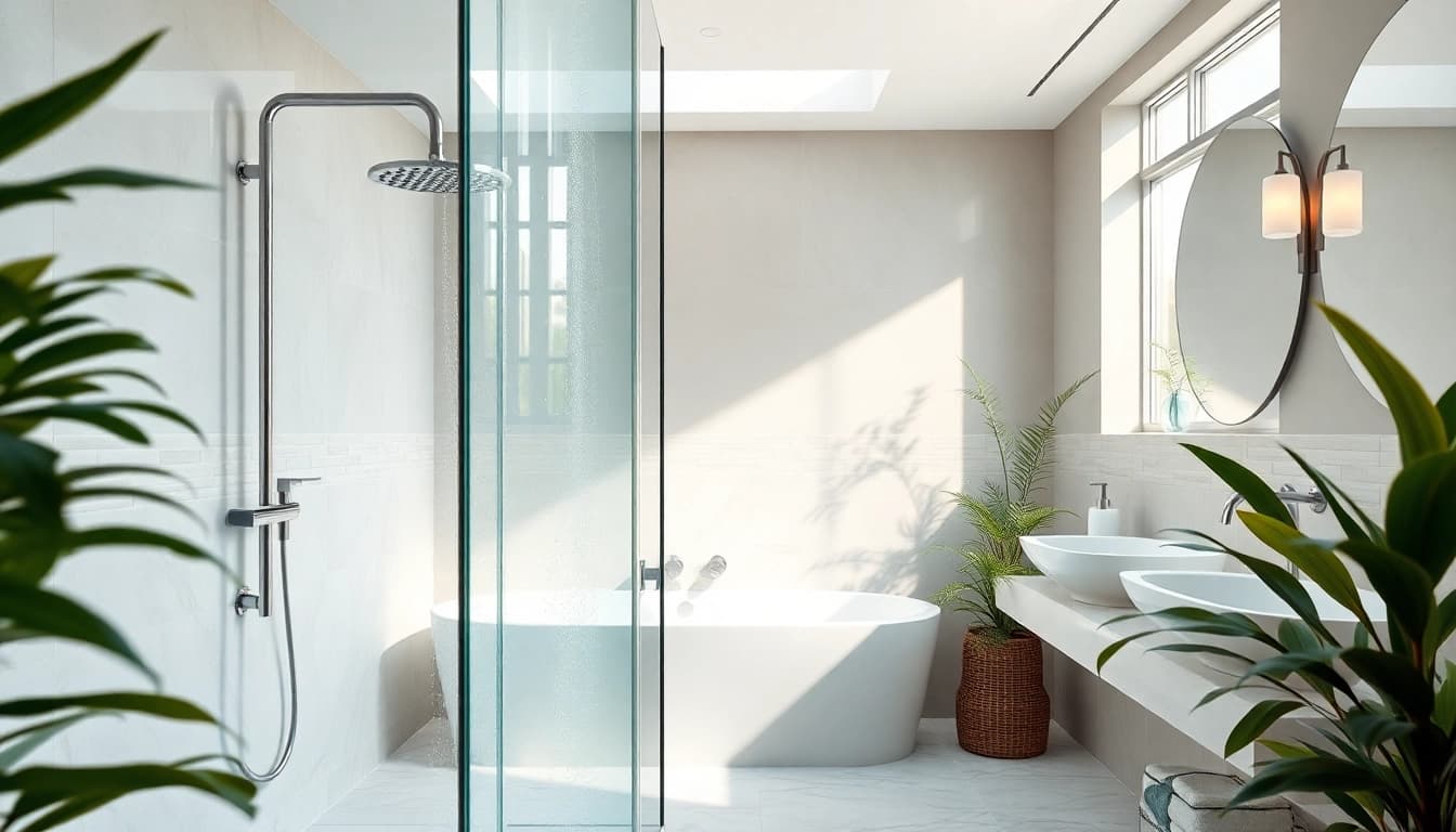Enjoy luxurious elegance with beautiful showers in a modern bathroom setting.