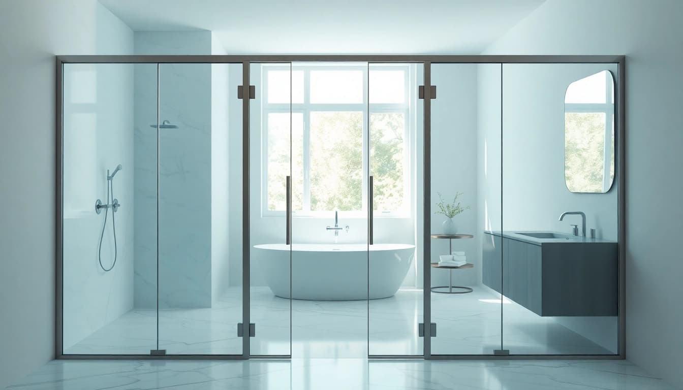 Stylish installation of glass shower doors enhancing a contemporary bathroom design.