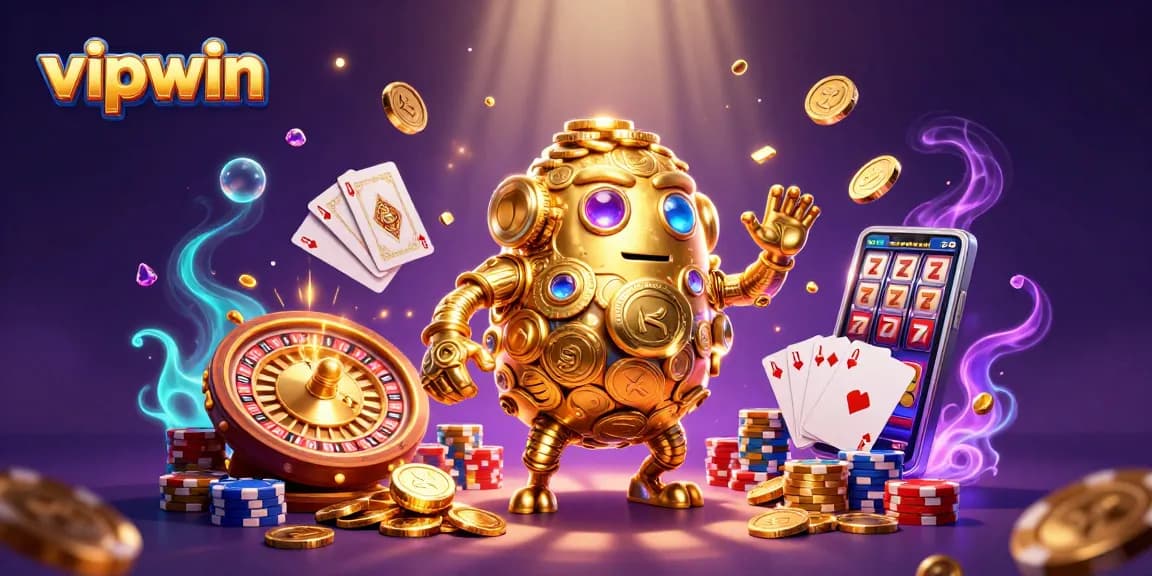 Experience thrilling gameplay with vipwin through a vibrant 3D illustration of casino action and excitement.