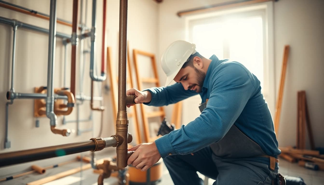 Highlighting whole house repiping services Tampa, a skilled plumber works meticulously with pipes.