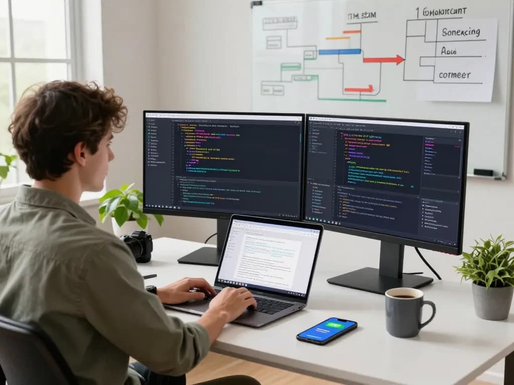 Developer optimizing 谷歌浏览器 features in a modern workspace with code on multiple screens.