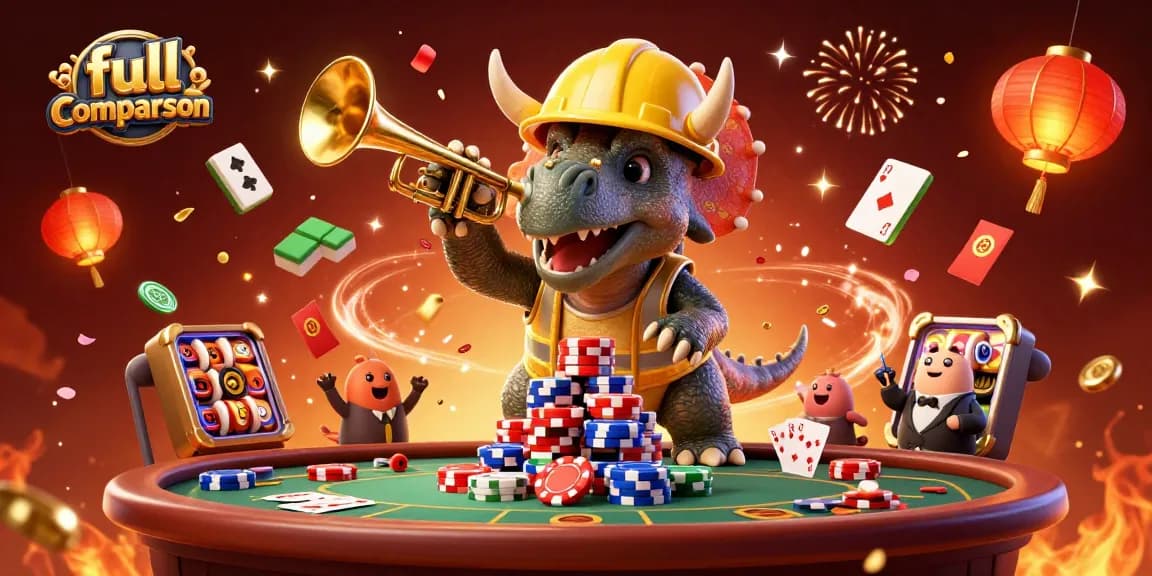 3D illustration of casino characters celebrating, showcasing a full comparison of online gaming elements.
