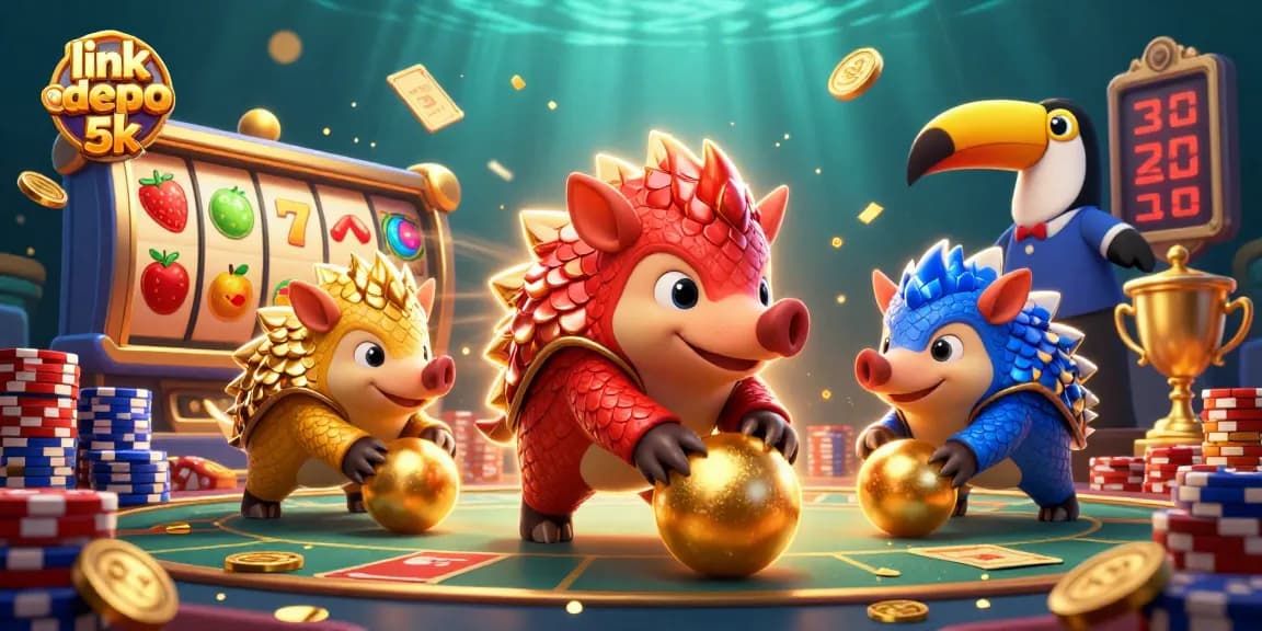 Engage with thrilling gameplay on link slot depo 5k featuring vibrant slot symbols and dynamic pangolins.