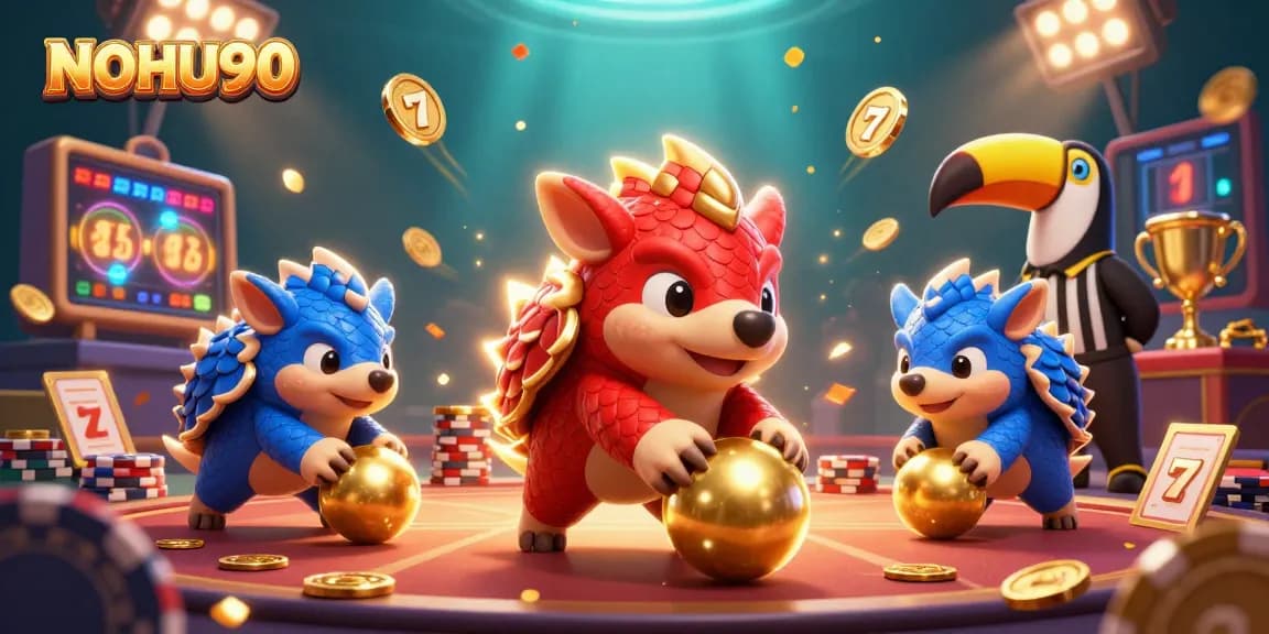 NOHU90 pangolins roll through poker chips in a vibrant casino showdown.