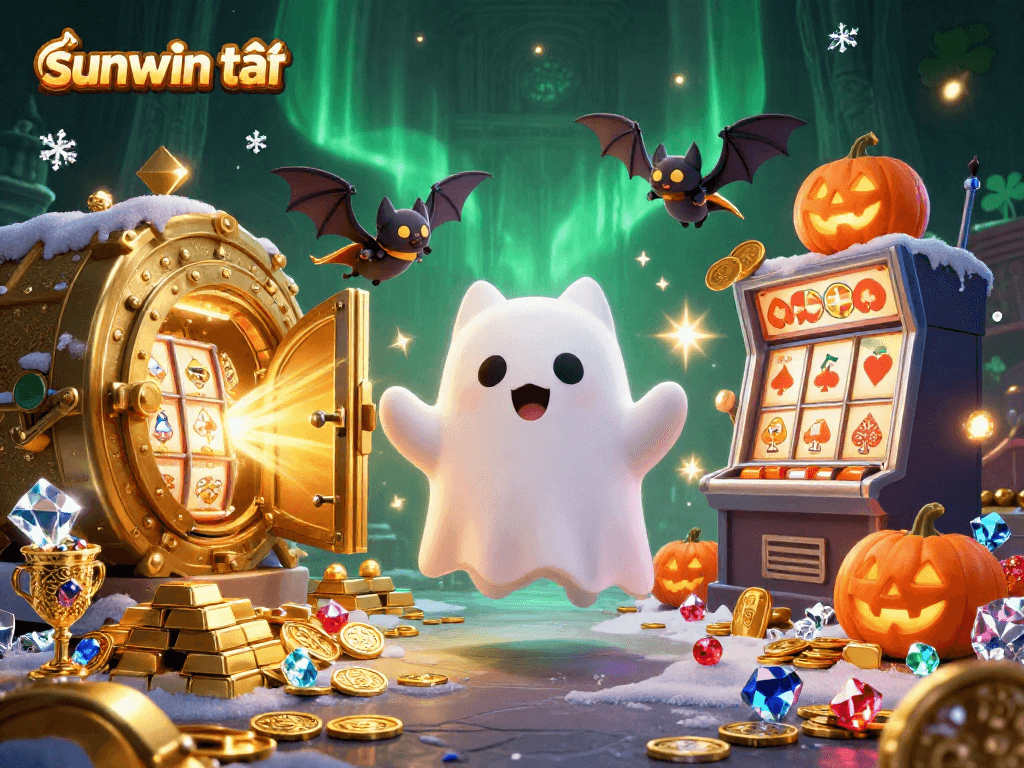 Engage in thrilling gameplay with sunwin tải in a ghostly casino filled with treasures and vibrant elements.