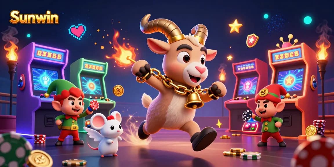 Experience the thrill of gambling at Sunwin with a festive 3D casino scene filled with adventure.
