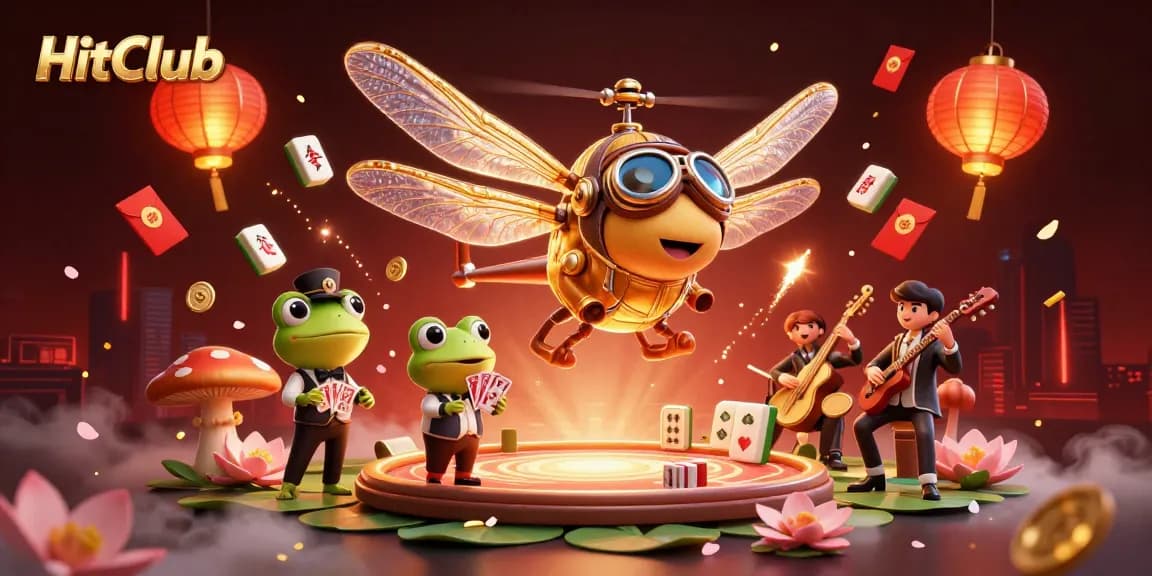 Experience HitClub's thrilling atmosphere with this vibrant 3D illustration of a casino scene featuring unique characters.