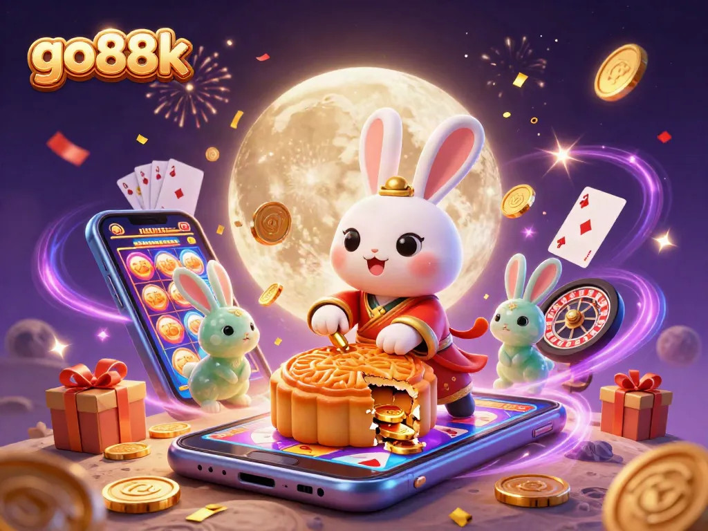 Go88k features an enchanting scene with moon rabbits and casino elements for gambling excitement.