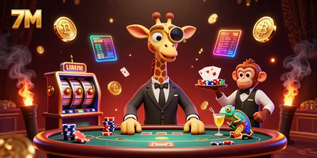 Experience the thrill of 7M with a high-roller giraffe and dynamic casino elements.