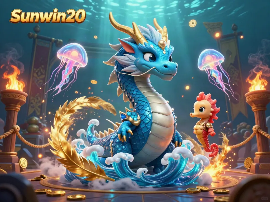 Engage with Sunwin20’s thrilling gaming world through an illustration of a vibrant, ocean-themed casino experience.