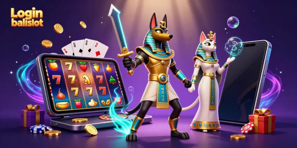 Engage with the exciting Login balislot experience featuring Anubis and Bastet in a dynamic casino scene.
