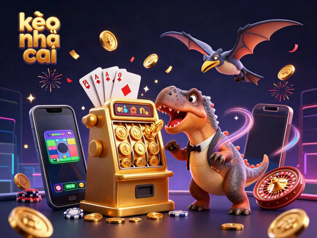 Engage with kèo nhà cái action as cartoon creatures celebrate jackpot wins amidst thrilling betting elements.