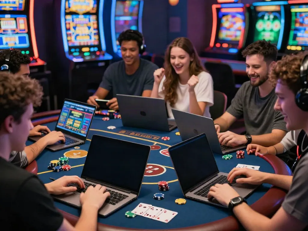 Enthusiastic players exploring credit card casino sites in a vibrant online gaming environment.