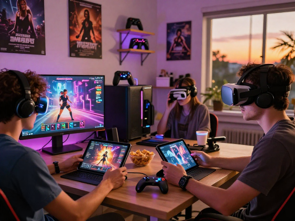 Engaging players enjoying diverse sex games online in a cozy gaming room with vibrant lighting.