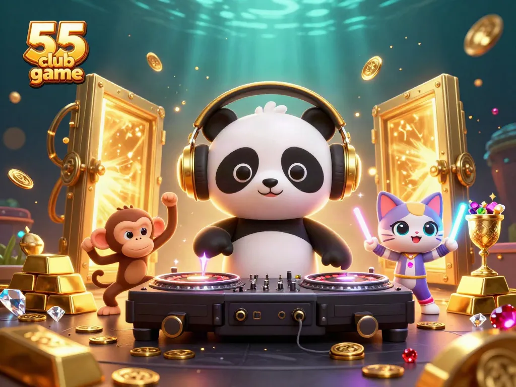 Engage in exciting 55 club game action with vibrant characters in a dynamic casino-themed scene.