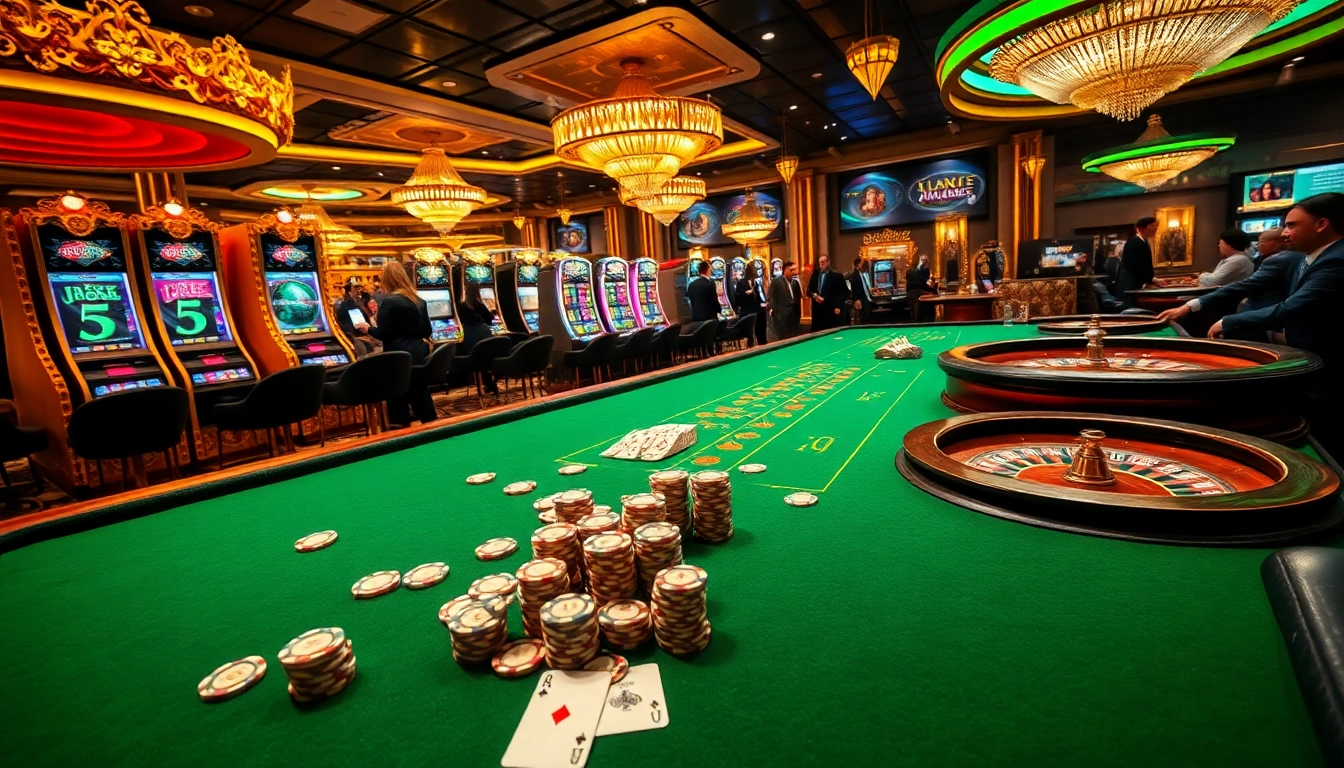 Engaging players at a luxurious rik vip casino table with vibrant gaming elements.