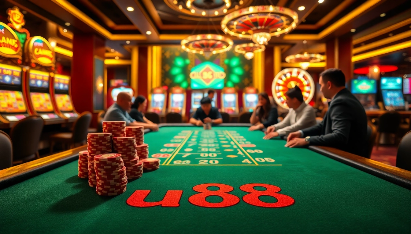 Engage in the thrilling action of u88 at a luxurious casino poker table.