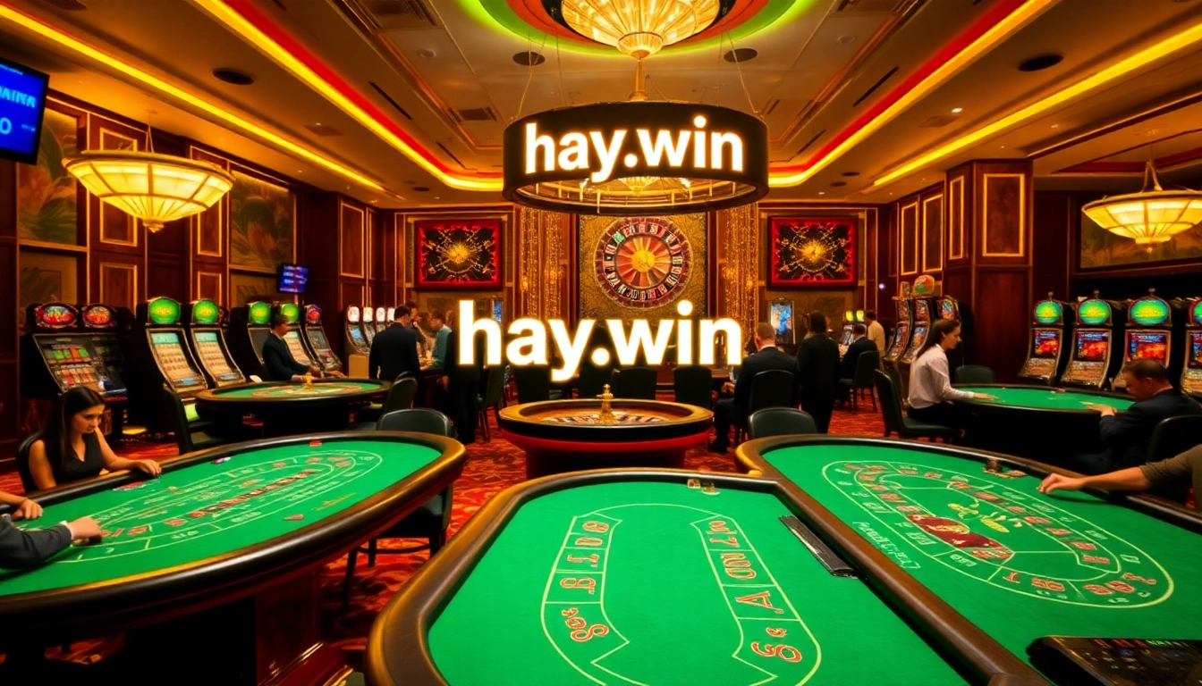 Experience thrilling gaming action at hay.win with vibrant casino tables and slot machines.