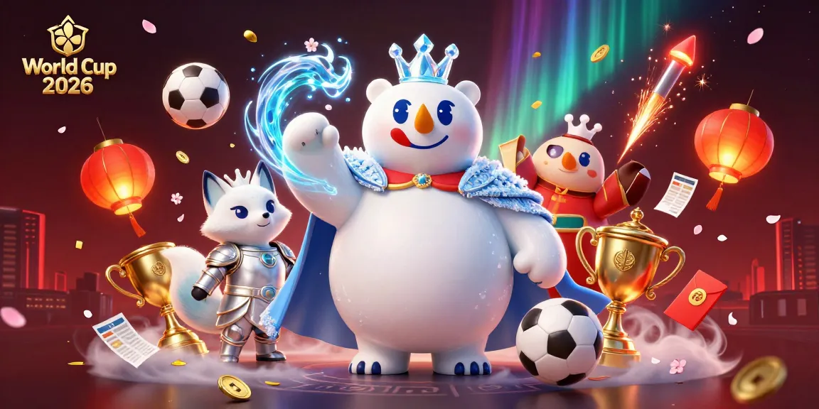 Experience the World Cup 2026 excitement with multiple trophy elements and vibrant characters in a dynamic scene.