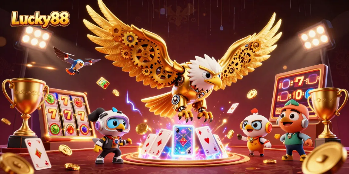 Experience the thrill of Lucky88 slots with vibrant characters and dynamic casino elements.