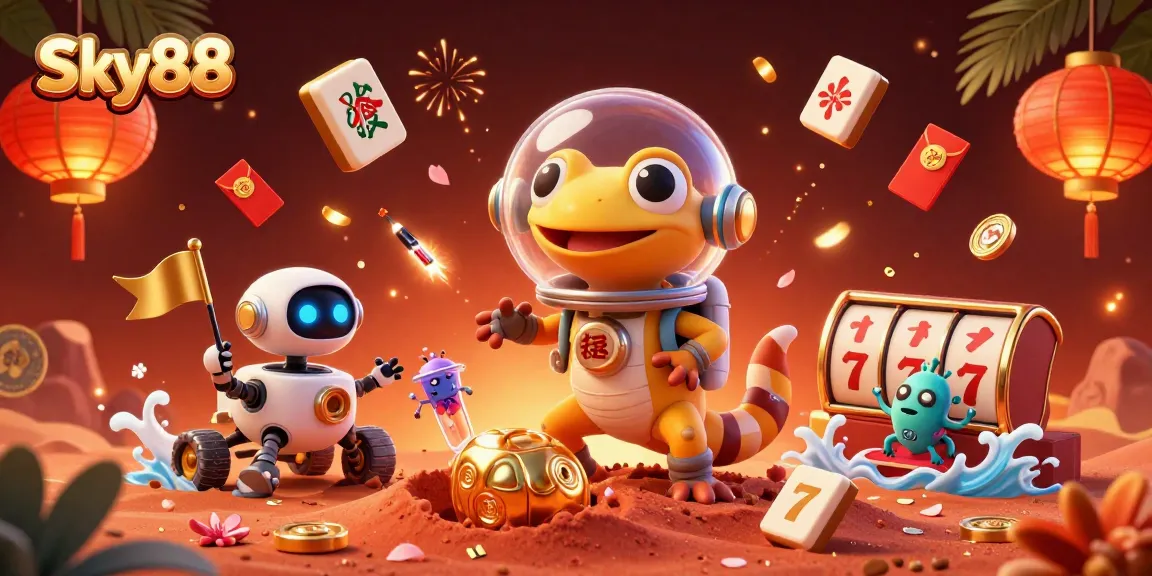 Join the excitement at Sky88 with animated casino elements and a fantastical Martian adventure.