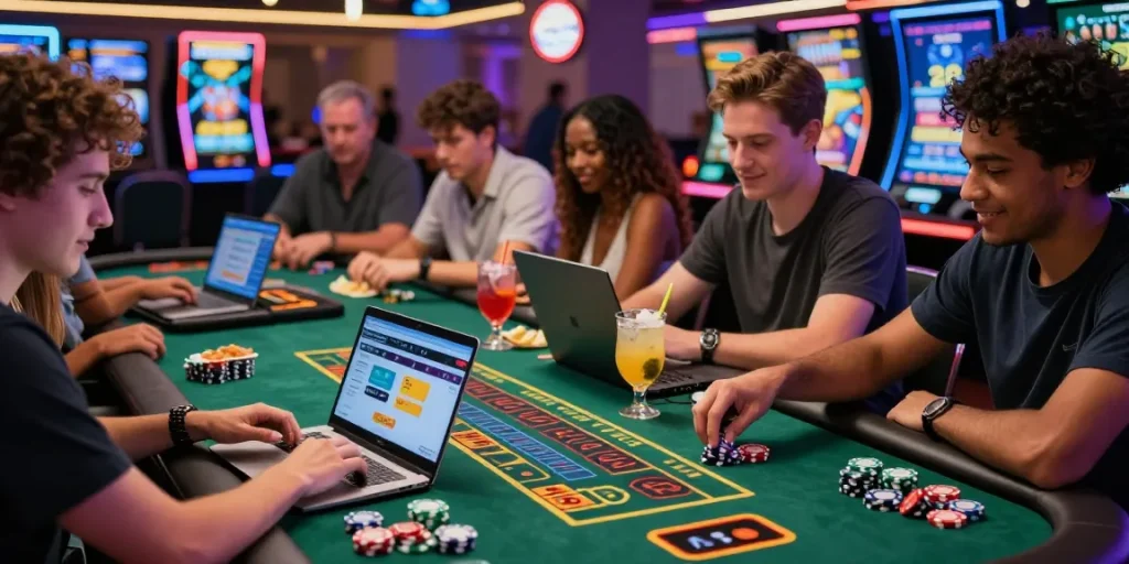 Dynamic gaming scene at credit card casinos featuring being-there.org.uk's top picks and vibrant atmosphere.