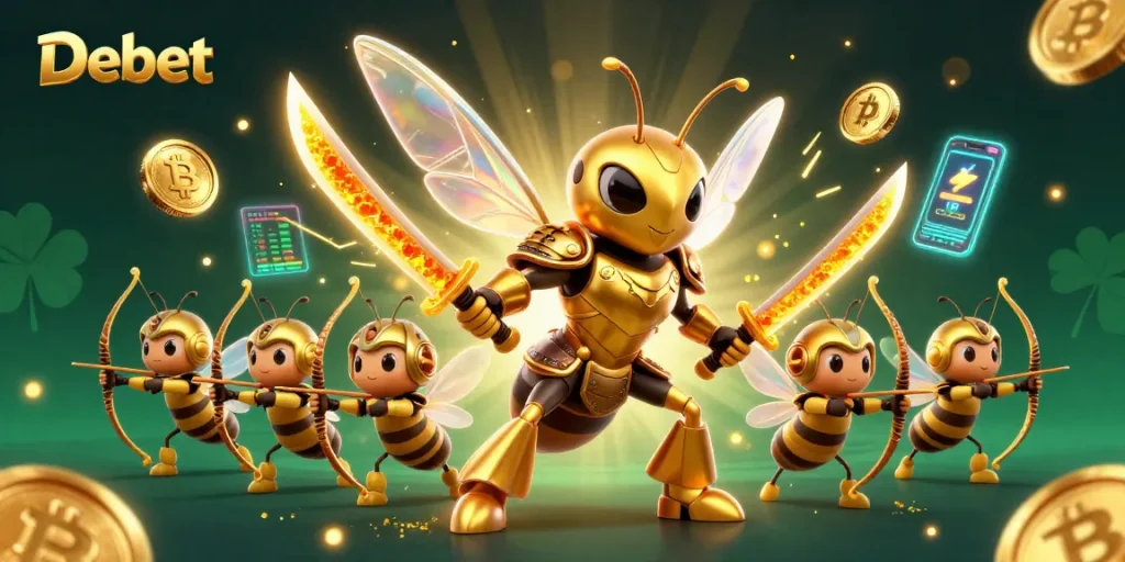 Engage in the thrilling gaming world of Debet featuring dynamic characters and vibrant casino elements.