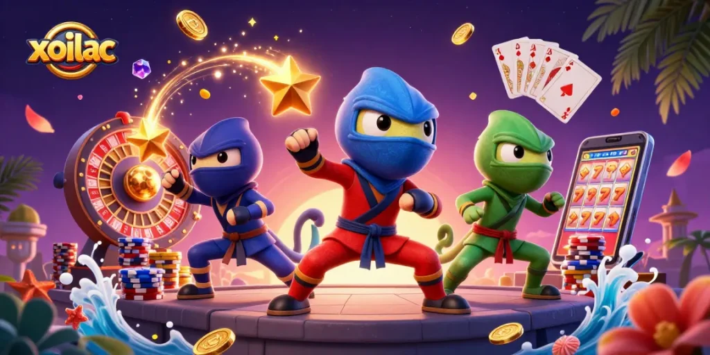 Join the exciting action at xoilac as ninja chameleons dodge golden coins and prizes!