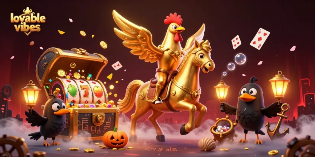 Experience the thrill of lovablevibes as golden rooster adventurers bring luck in the casino.