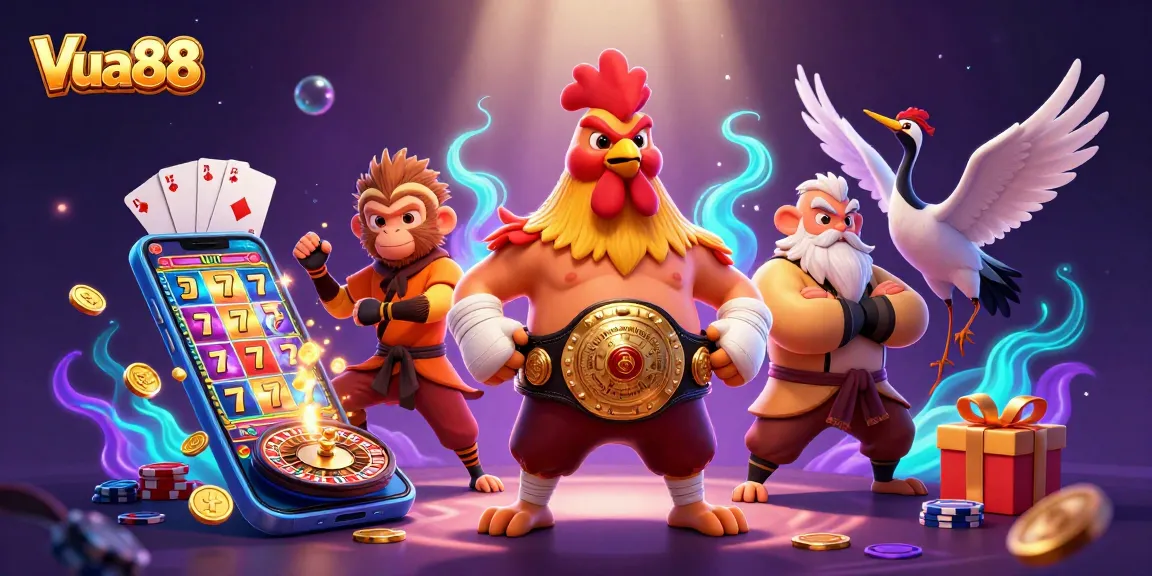 Engage in high-stakes gaming actions with Vua88 through vibrant slot games and festive characters.